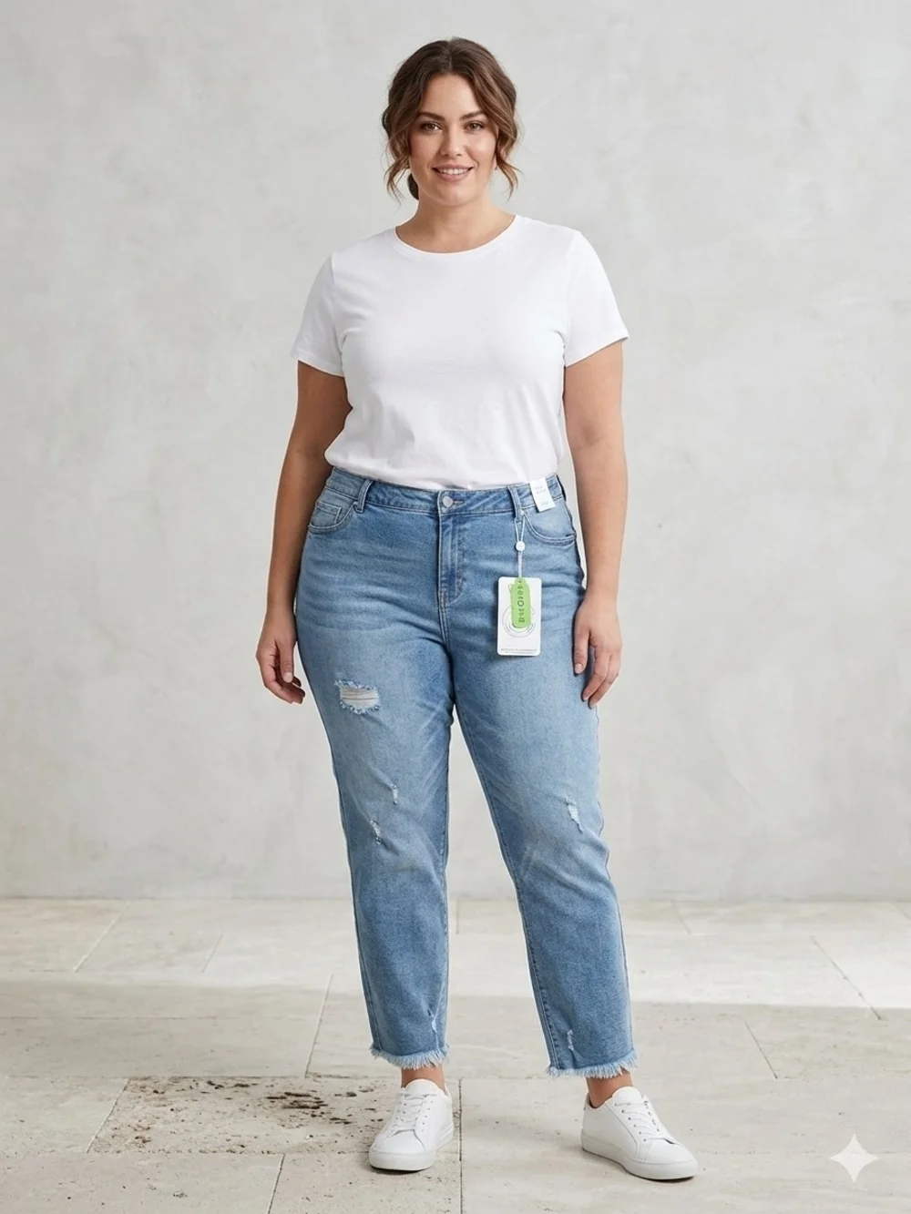 1822 Denim Boyfriend Jeans in Light Blue with White Tee